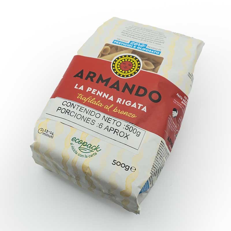 Pasta Tubos La Penna Rigata 500 gr orgánica Armando