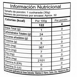 Detalle Tabla nutricional Salsa Napolitana 480 gr Villa Santos